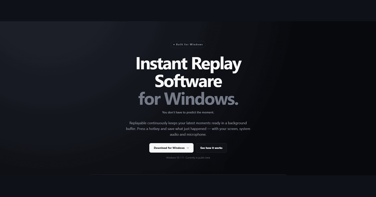 Replayable on Windows showing the capture status and replay controls